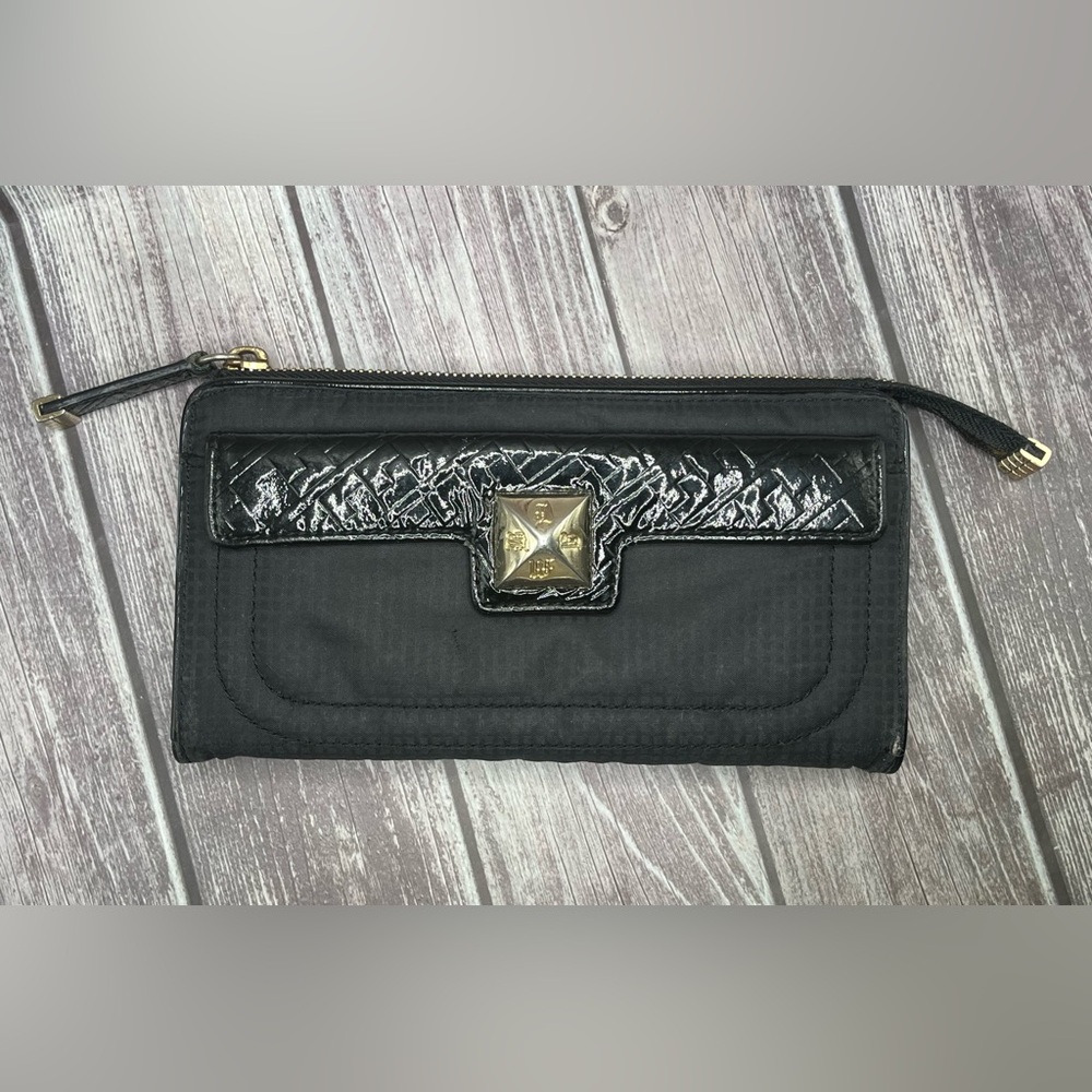 L.A.M.B VTG Y2K Gwen Stefani Black Zip Wallet Patent Leather & Fabric RARE - Picture 2 of 16